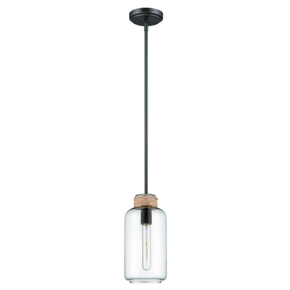 Craftmade P435ESP1 1 Light Mini Pendant with Rods in Espresso with Clear Glass w/Rope Accent